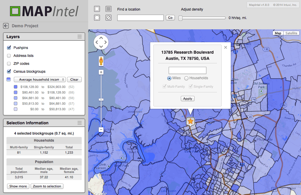 MapIntel™ main screen