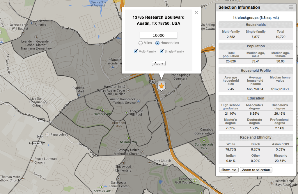 MapIntel™ pushpin select screen